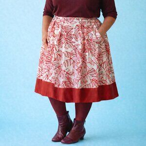 Lane Bryant - Cream and Red Leaf Patterned Woven Skirt - Womens 22